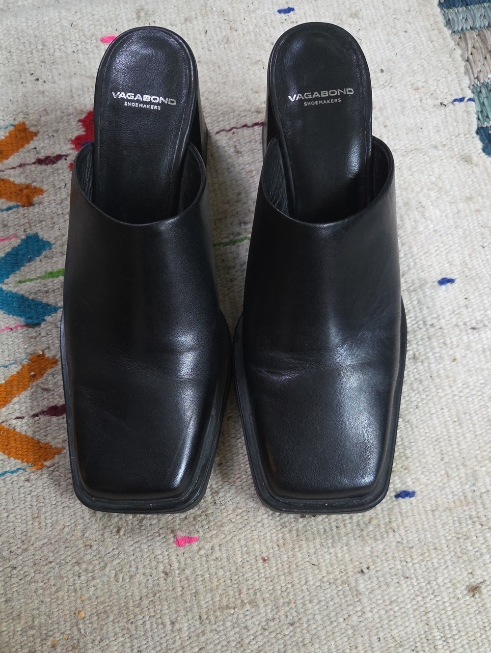 Vagabond Black Leather Square-Toe Mule Slides 39